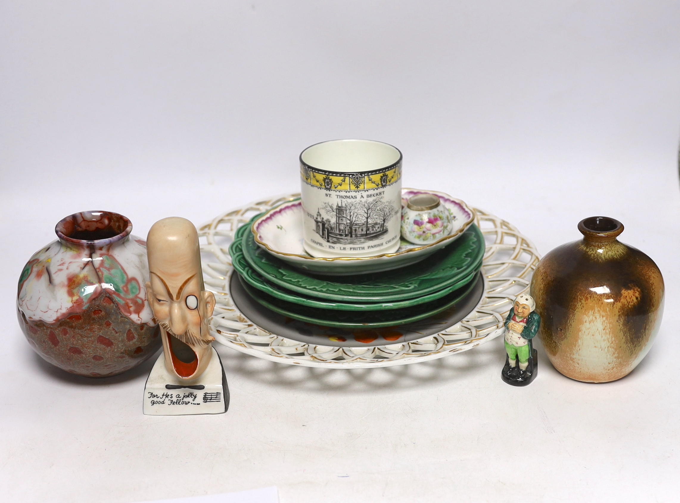 A Doulton replica Chang vase and mixed ornamental china, Doulton vase 13cm high